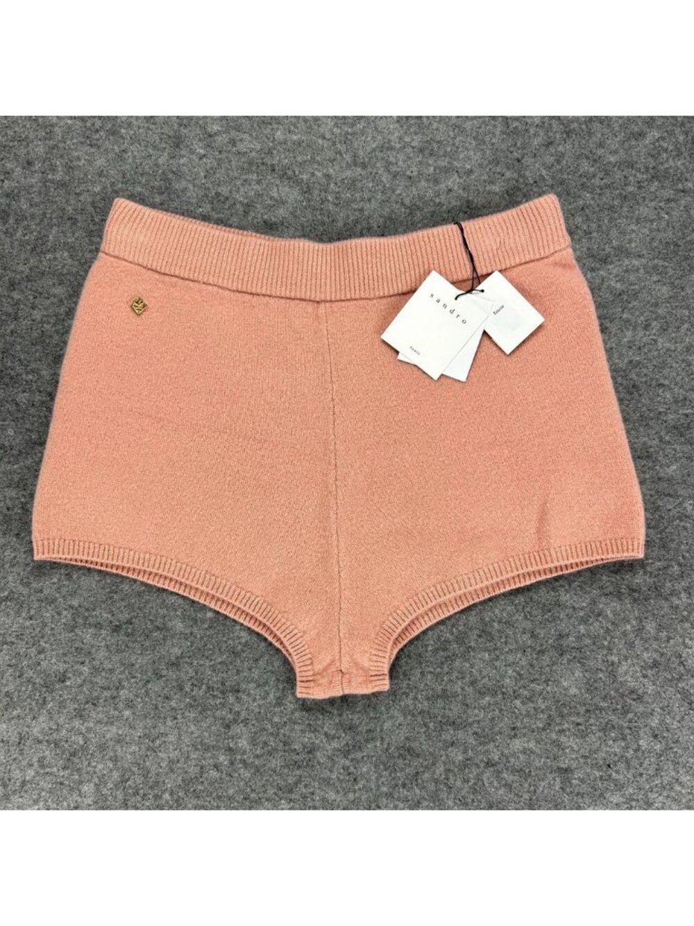NWT Sandro Paris Wool Knitted Mini Shorts Womens 40 Pink‎ Ribbed High-Waisted